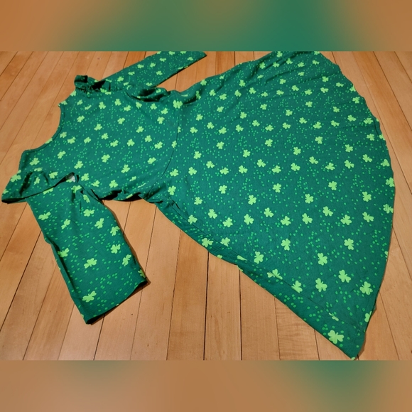 Cat & Jack Girls Green Shamrock Dress St. Patrick’s day 14/16 XLarge 3/4 Sleeve - Picture 4 of 7